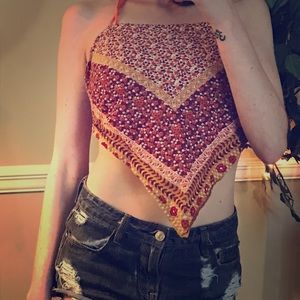 Rue 21 boho festival self tie halter crop top